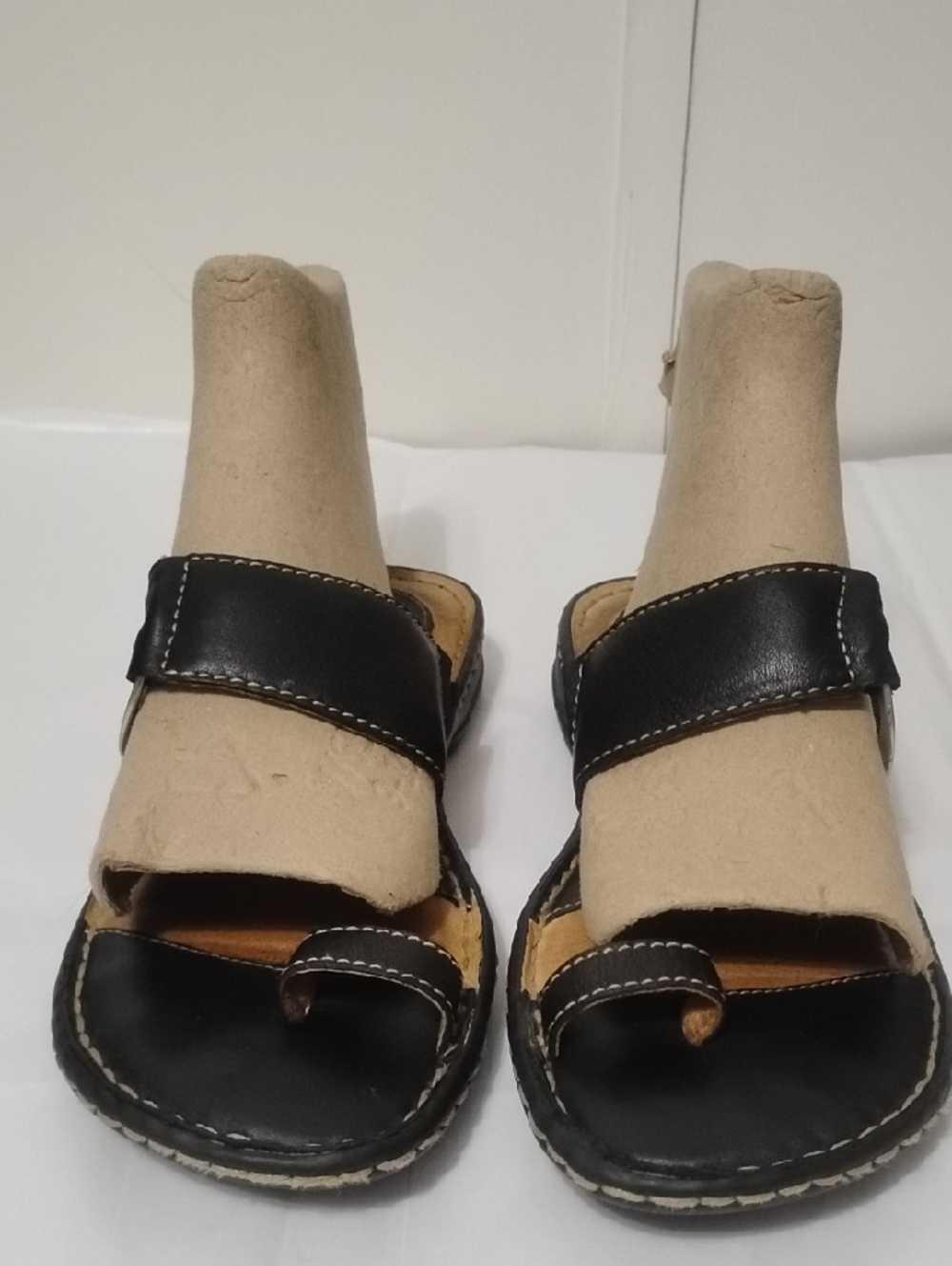 Born Black Leather Crossband Shoe with Orange Logo Accent
